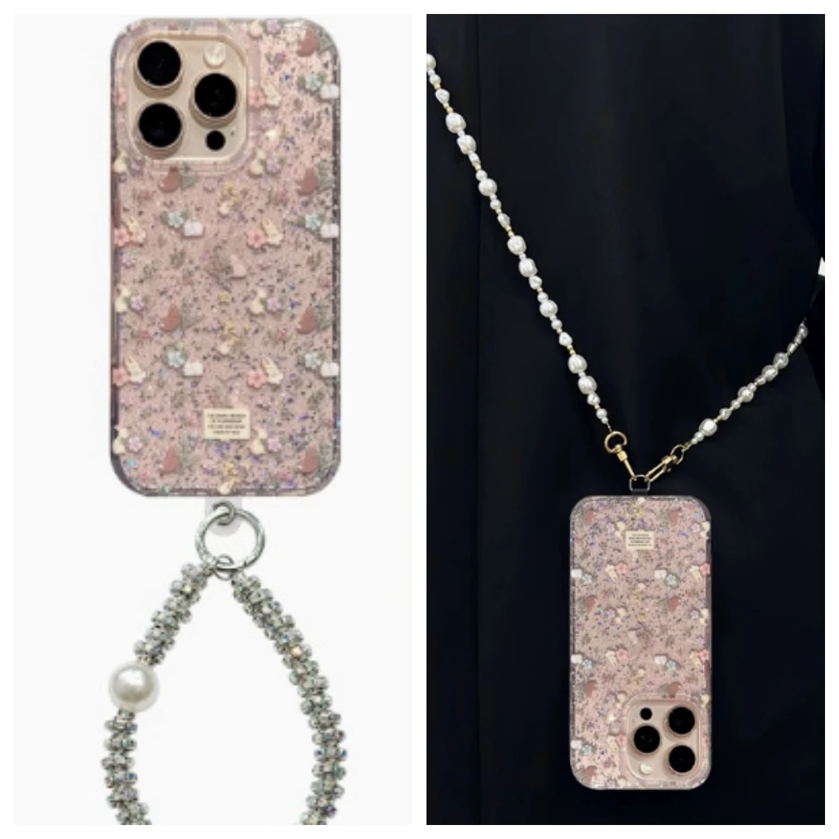 Funda de conejito floral con purpurina estilo K para iPhone 13-17 Pro Max Huawei P/Mate Series, con correa para la muñeca, bonita funda para teléfono para niñas