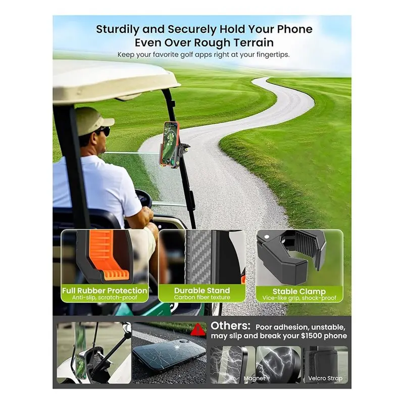 A69P-Golf Cart Phone Holder Mount - 3S Phone Clip Install, 1S Lock & Release,For Phone Caddy For Galaxy