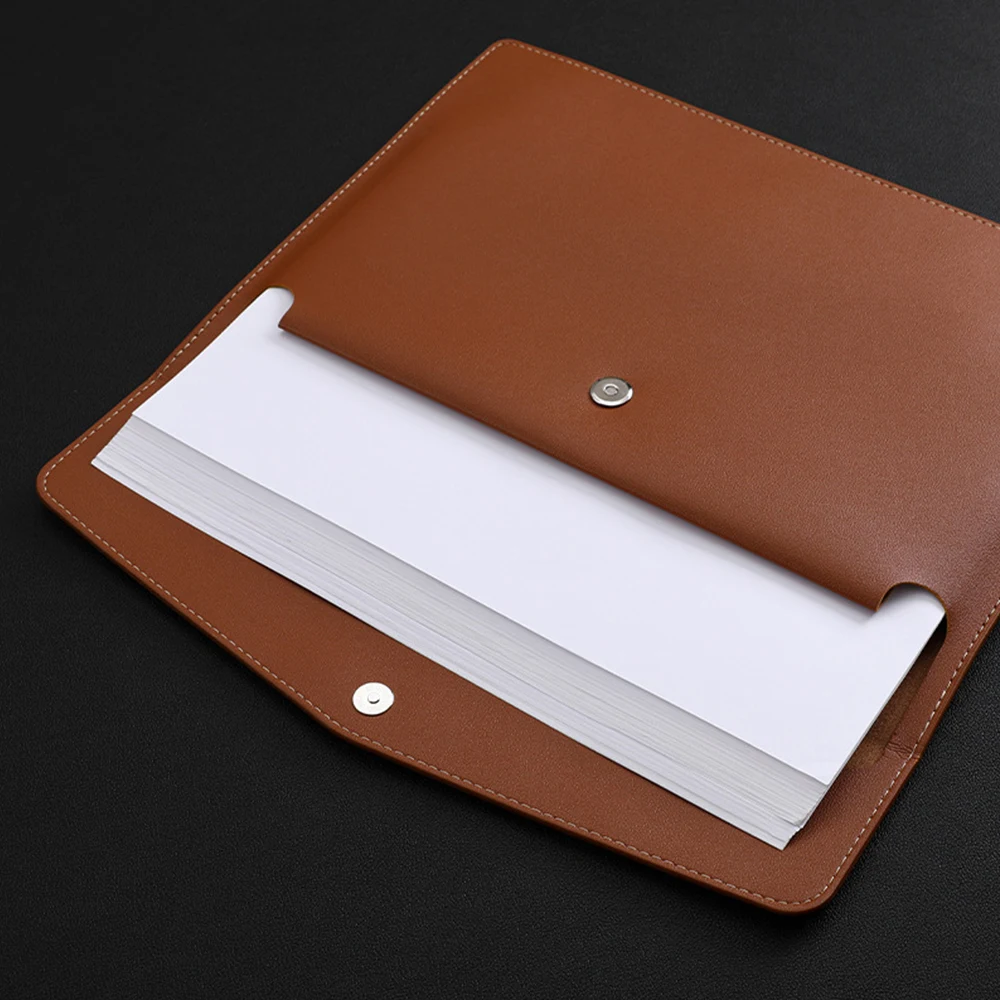 A4 PU Leather File Pocket With Snap Buckle Dustproof Large Capacity Documents Pouch Business File Folder Office School Supplies