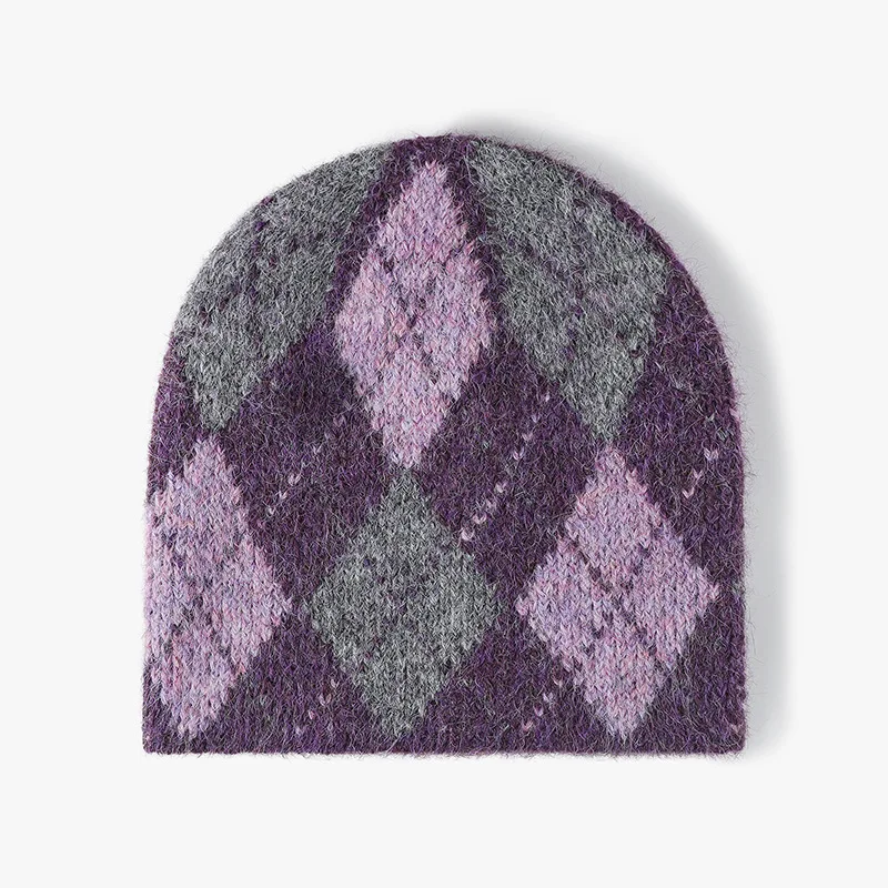 

women beanies hats knitted plaid fashion caps winter autumn
