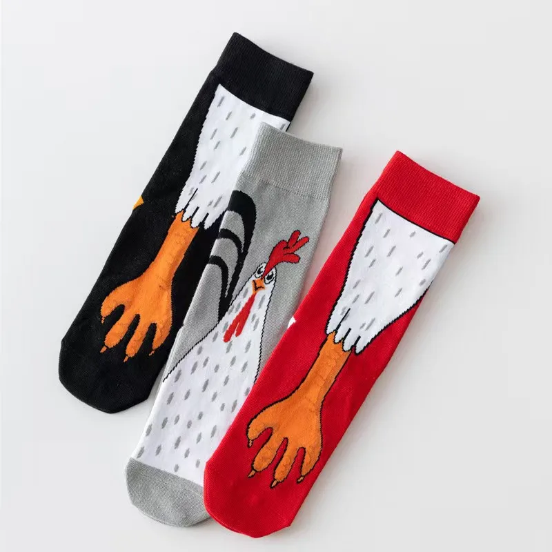 1/3 Mittelsocken mit doppeltem neutralem Hühnerkrallenmuster, einzigartige, modische, kreative Tierdruck-Paar-Freizeitsocken für alle Jahreszeiten