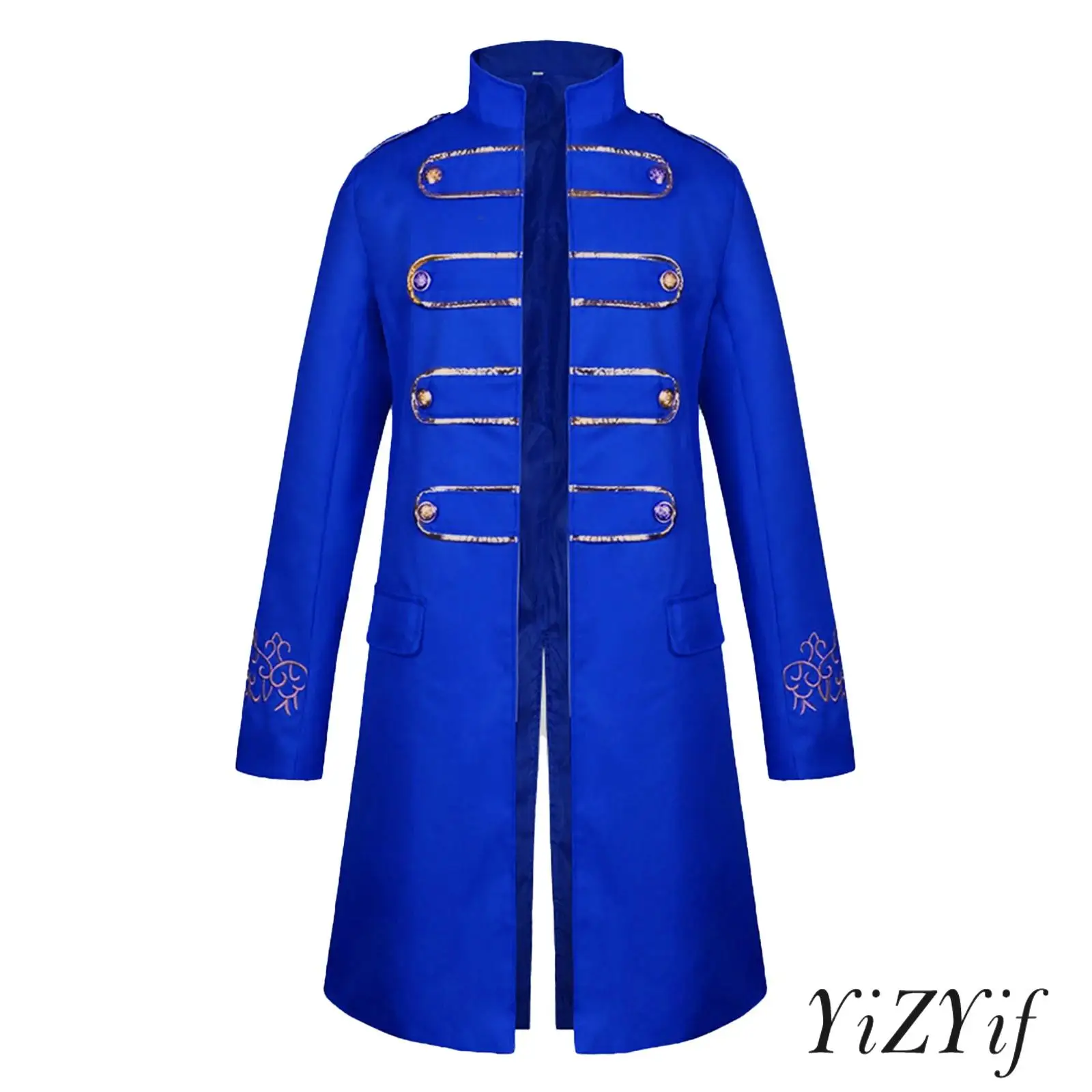 

Steampunk Vintage Coat for Mens Open Front Design with Embroidered Cuffs Decorative Buttons for Halloween Cosplay Performance