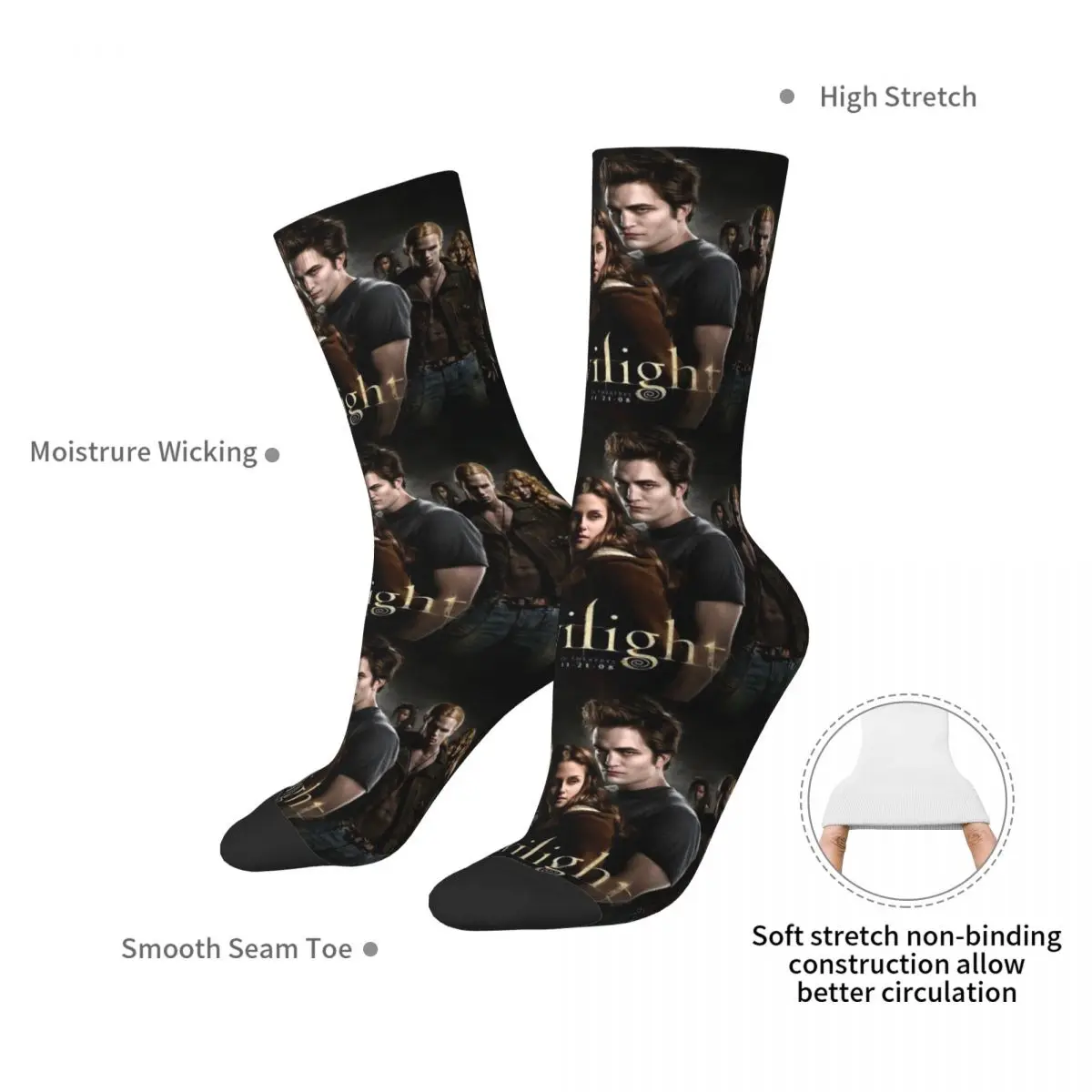 Twilight Saga Movie Edward Bella Men Women Socks Cycling Novelty Spring Summer Autumn Winter Stockings Gift