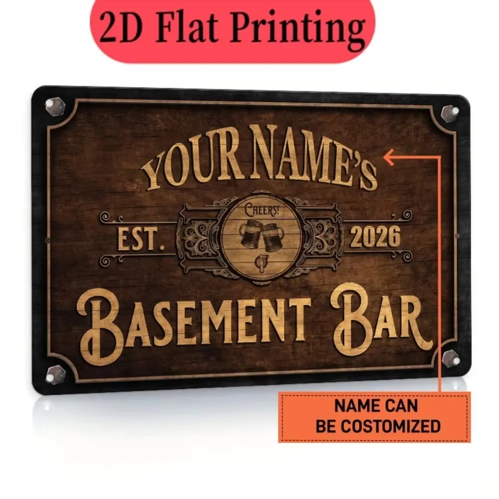 CIFbuy 2D Flat Custom Name Vintage Basement Bar Metal Sign, Home Bar Man Cave Wall Decor, Only For Decoration