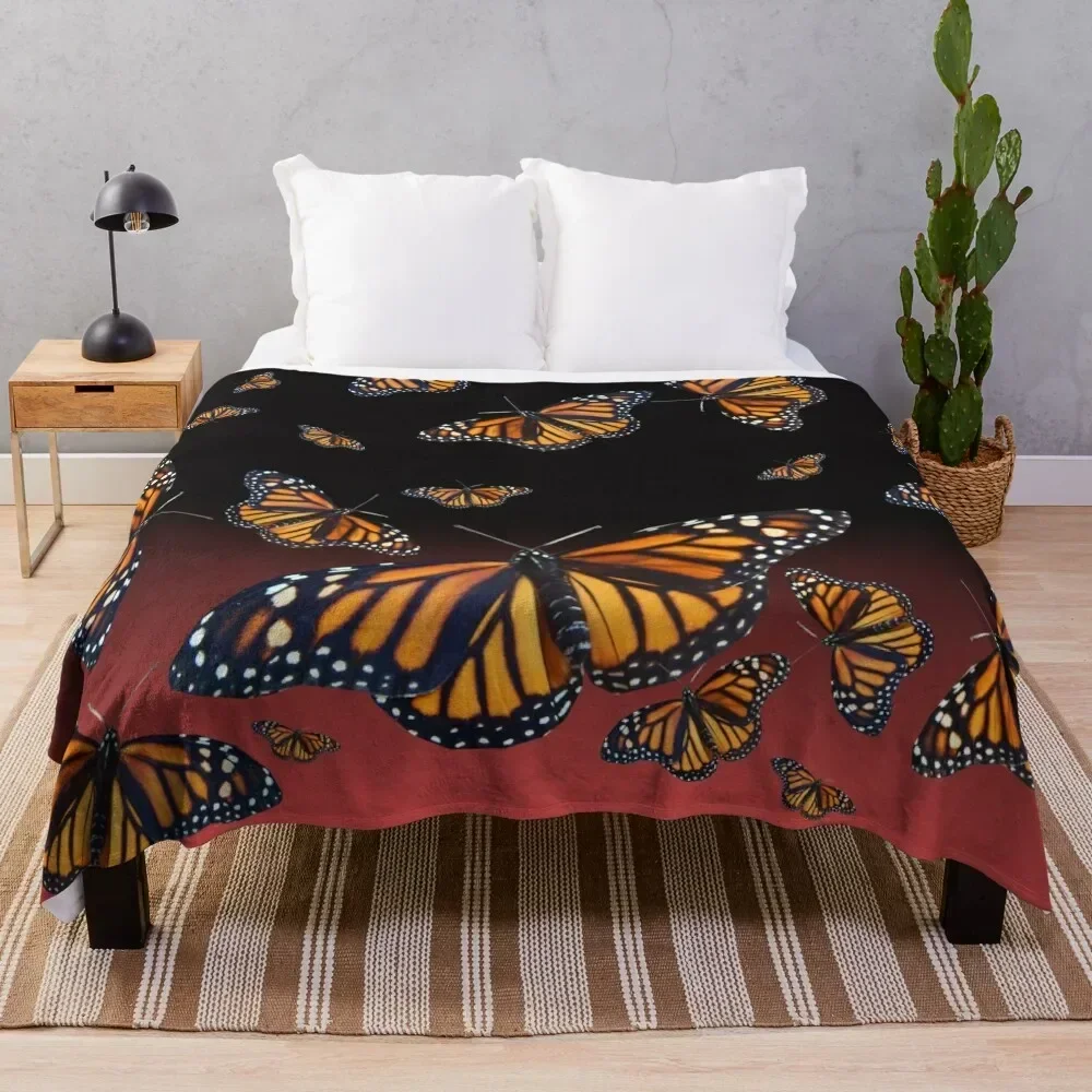 

red monarch butterfly pattern Throw Blanket Custom for babies Camping Thermal Blankets