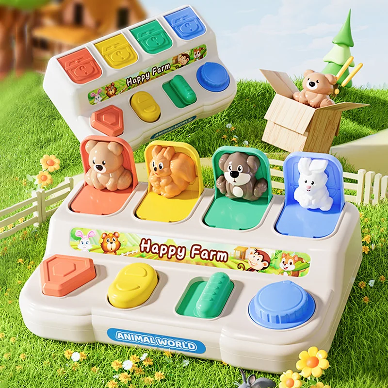 Interactive Pop up Animals Sorting Color Animal Activity Toy for Kid Fine Motor Skill Training Press Pull Button Montesorri Gift