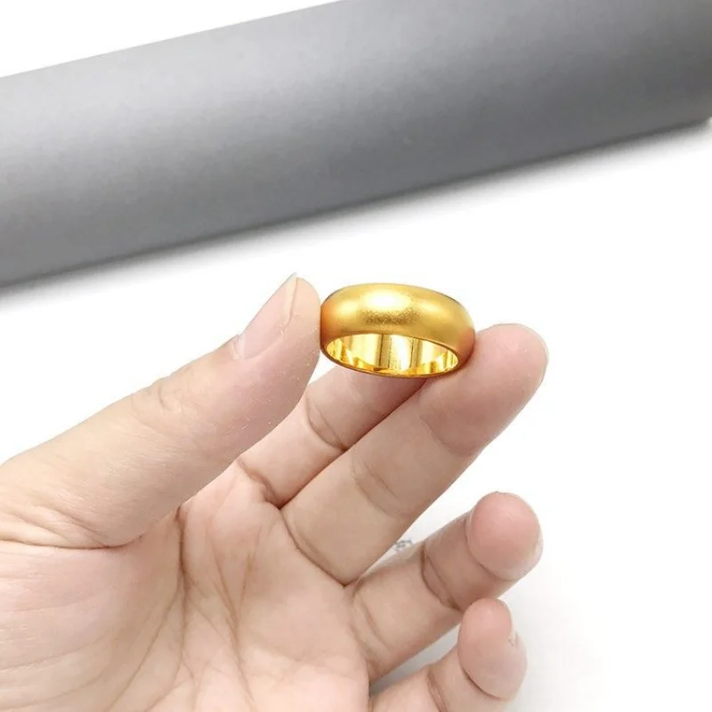 تقليد 24K الذهب الحقيقي مغلق الدائري الرجال القديمة عادي الوجه الدائري واسعة 10 مللي متر الذهب مطلي زوجين خواتم العصرية الإناث أبدا تتلاشى