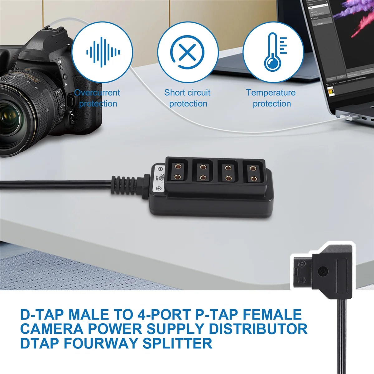 New D-Tap Male to 4-Port P-Tap Female Camera Power Supply Distributor DTAP Fourway Splitter