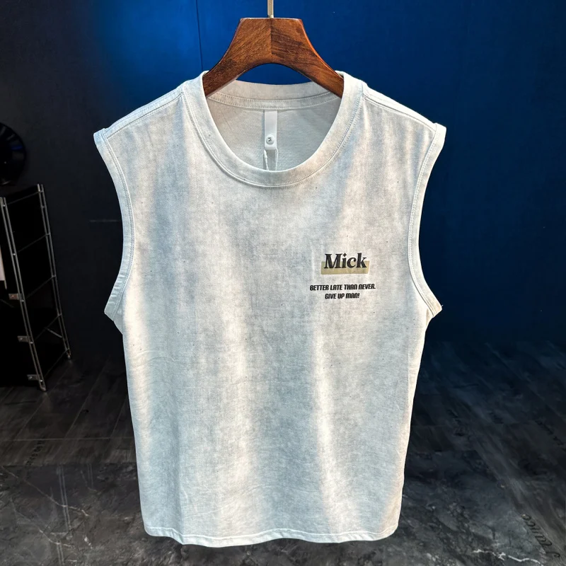 

2025 Summer New Sports Fitness Loose Tank Top Men's Fashion Trend Casual Printed Sleeveless T-shirt