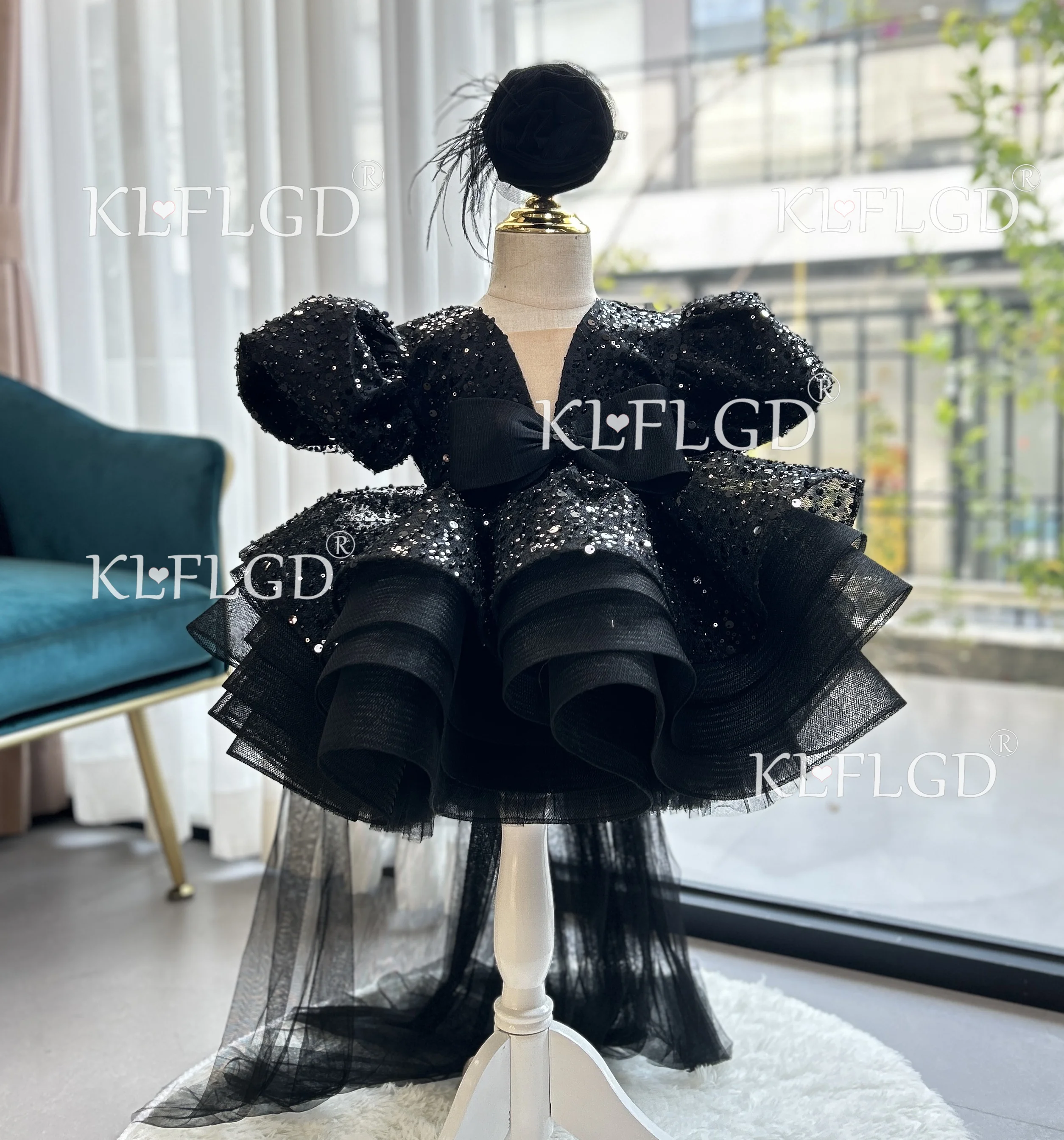 new exquisite girl beauty pageant dress gown performed children's clothing girl birthday party Dragon tail sequins evening dress