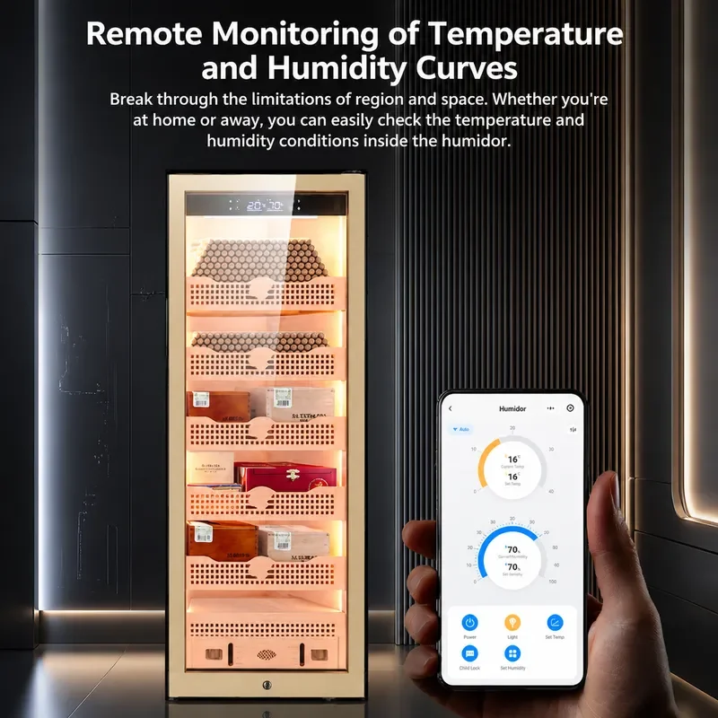 Solon 308C Cigar Cabinet with Spanish Cedar Wood Liner Precise Constant Temperature and Humidity Control Water Ion Ammonia