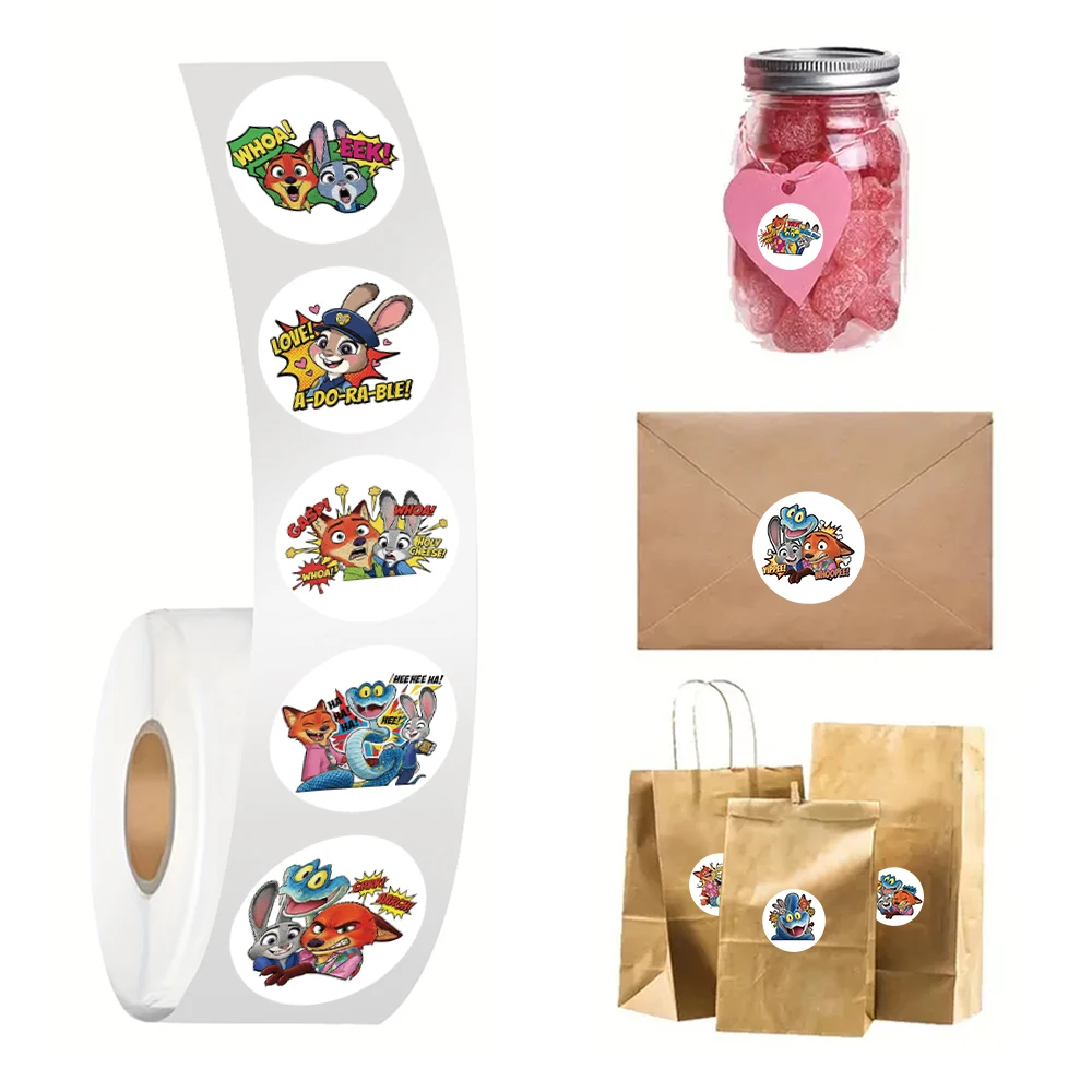 

500pcs/Roll Cute Anime Zootopia 2 Seal Label Stickers Funny Reward Decals Toys Decorative Luggage Laptop Kawaii Sticker for Gift