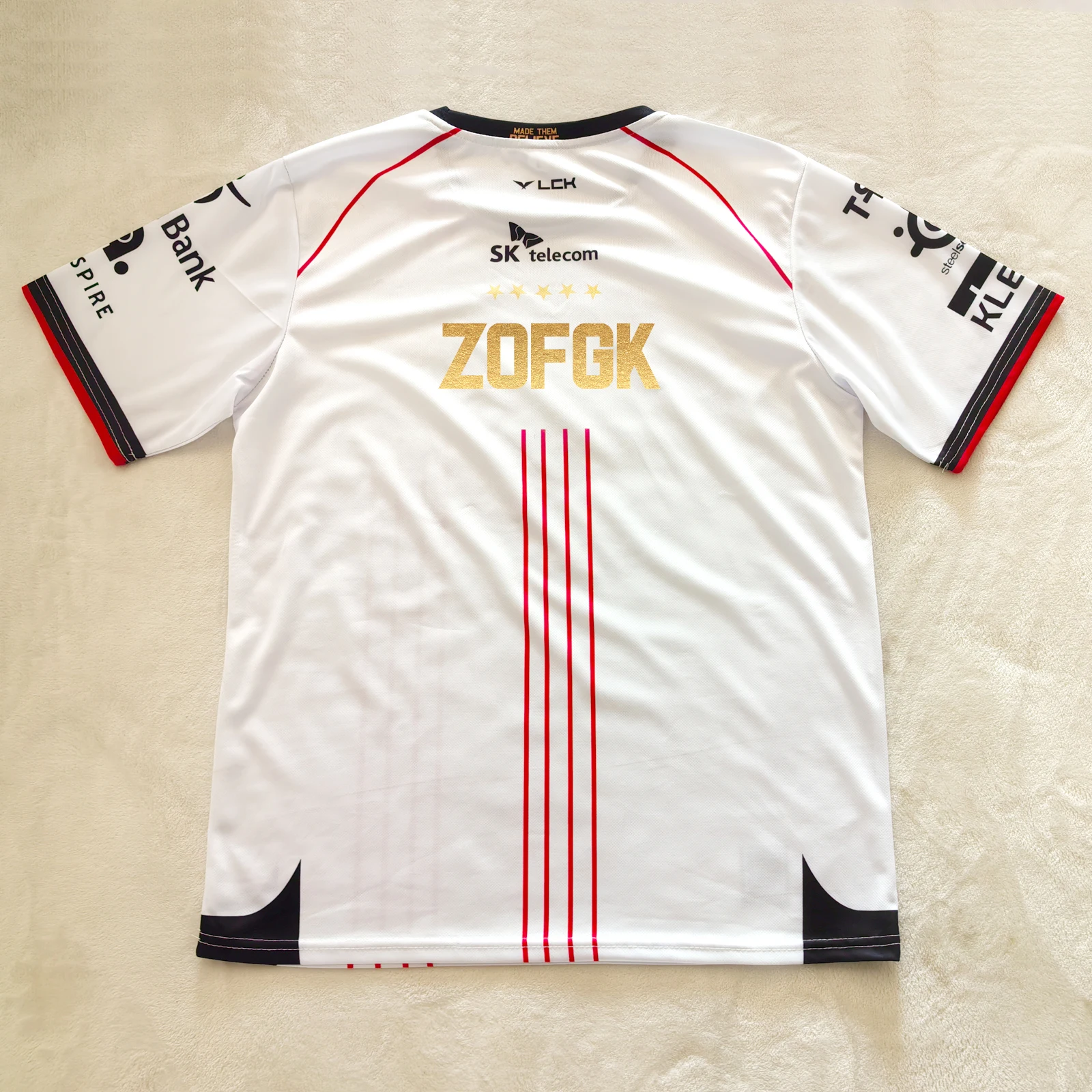 2024 T1 Championship Five-Star Commemorative Team Jersey E-sports World Finals Jersey T-shirt LOL Faker ZOFGK Gold Print Top