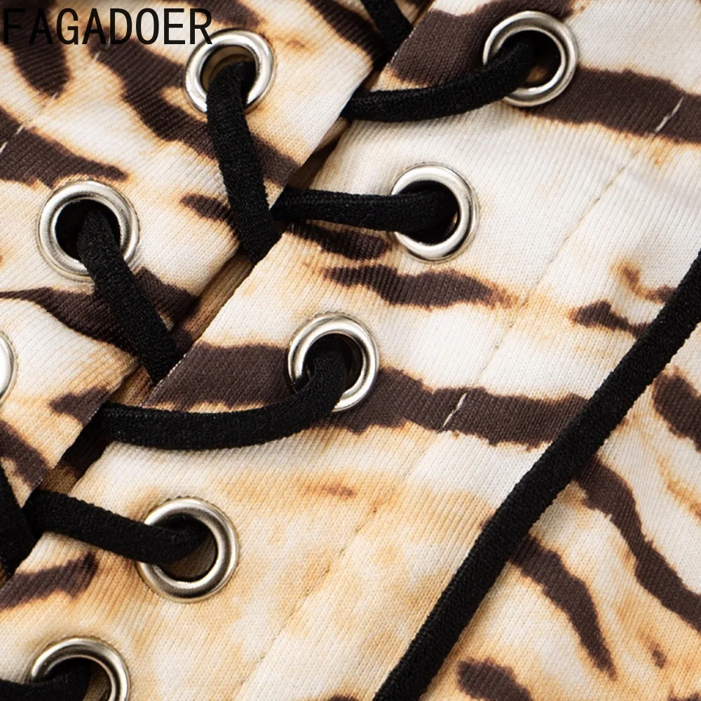 FAGADOER Summer New 2025 Sexy Tiger Print Mini Shorts Women American Hot Girl Bandage Patchwork Skinny Shorts Streetwear Bottoms