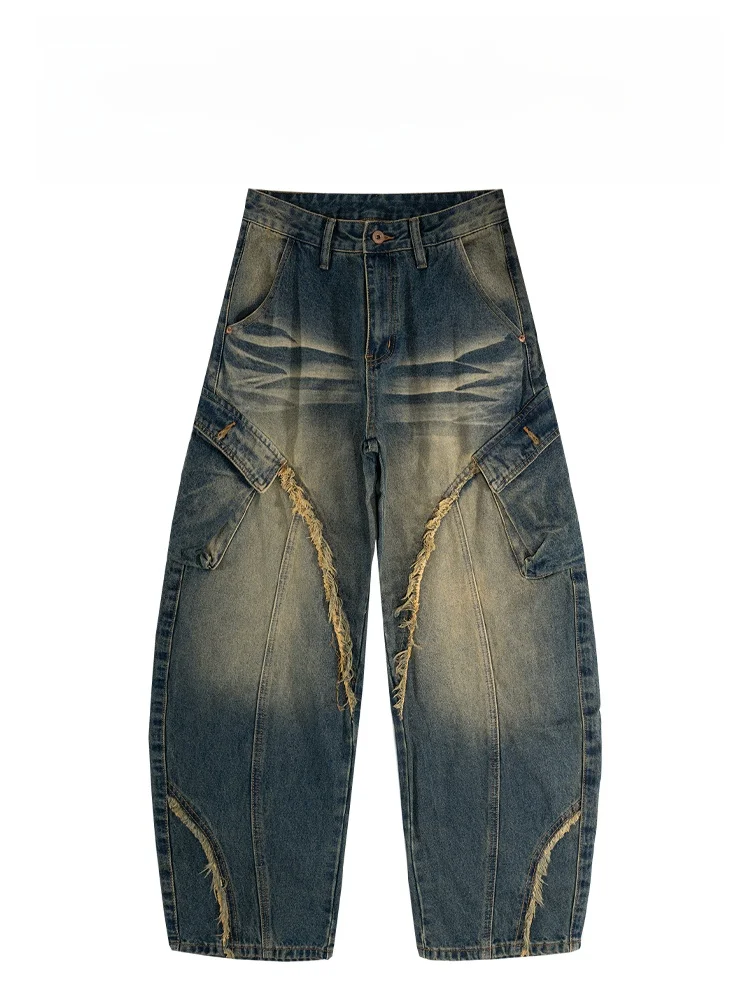 

BAIRBAOLIY High-End Men's Casual Loose Straight Leg Jeans Vintage Distred Faion Brand Leisure Long Trousers