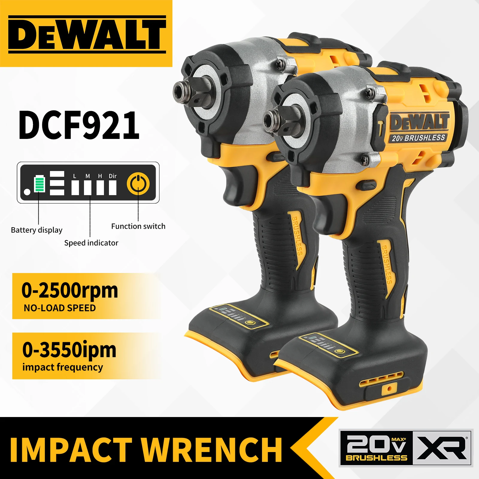 

DEWALT Atomic 20 В Максимальный аккумуляторный гайковерт Аккумуляторный ударный гайковерт 1/2 дюйма Зарядный ключ с переменной скоростью DCF921