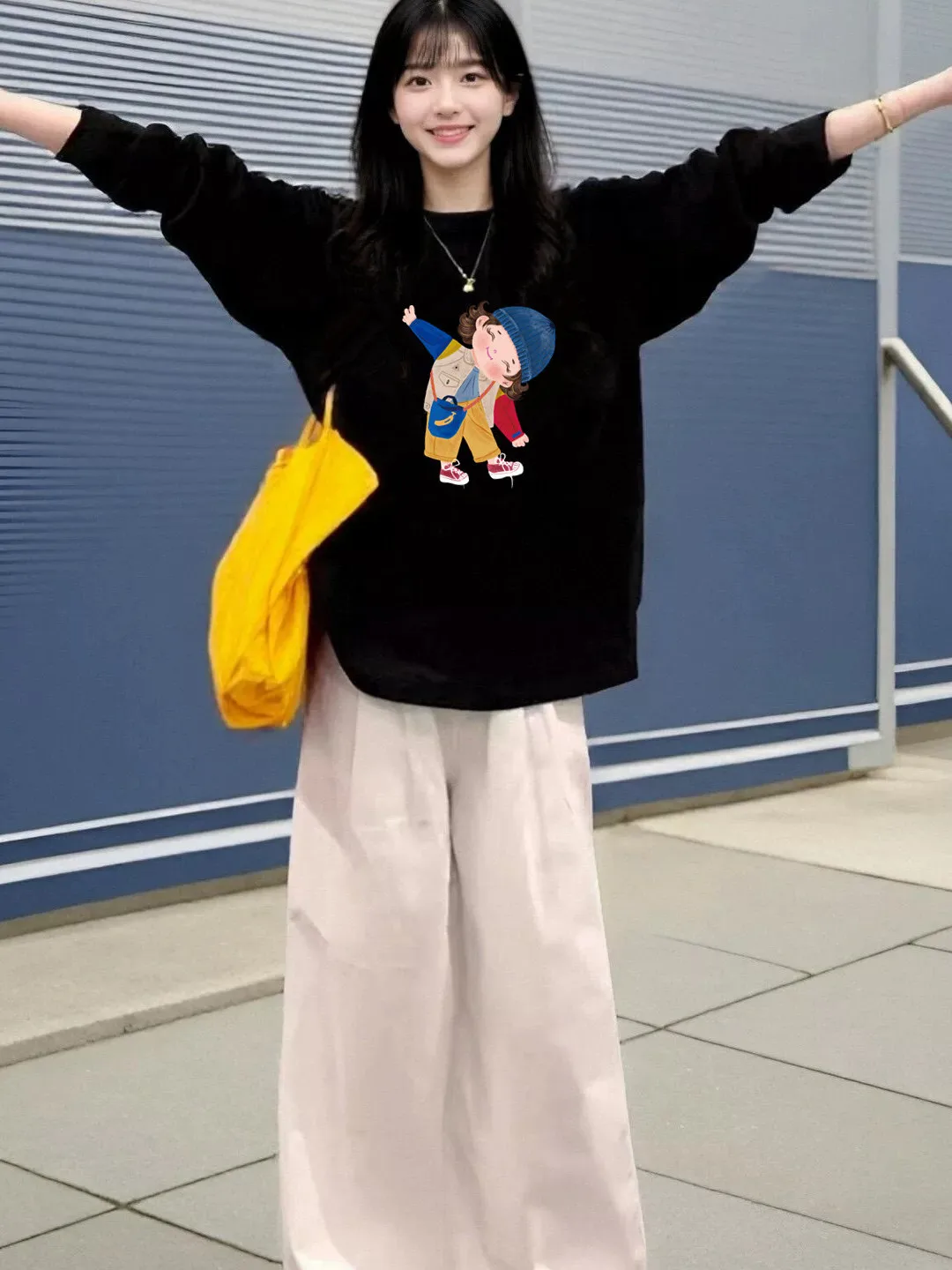 Oversize Long Sleeve T-Shirt Women's Autumn Single Wear Loose Pure Cotton Top Cool Base Layer Street Style Printed Casual Tee