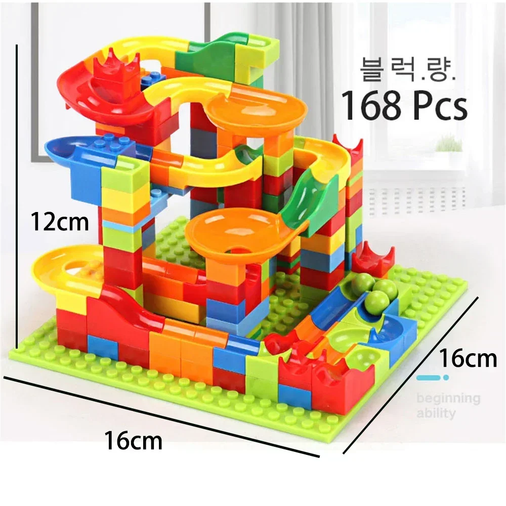 Building Blocks Track Marble Race Run Maze Ball Track Building Blocks Set ABS Assemble Funnel Slide Bricks STEM blocks Toys Gift