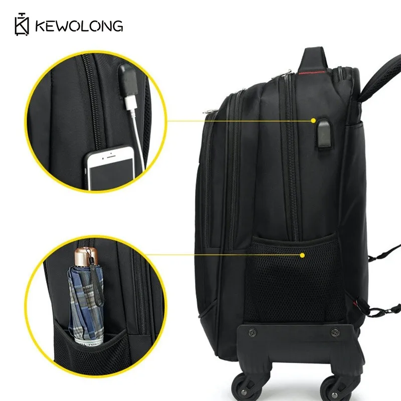 Water Resistant Trolley Backpack With Universal Wheels Men's Multi-functional Business Travel Rolling Luggage Bag Carry On