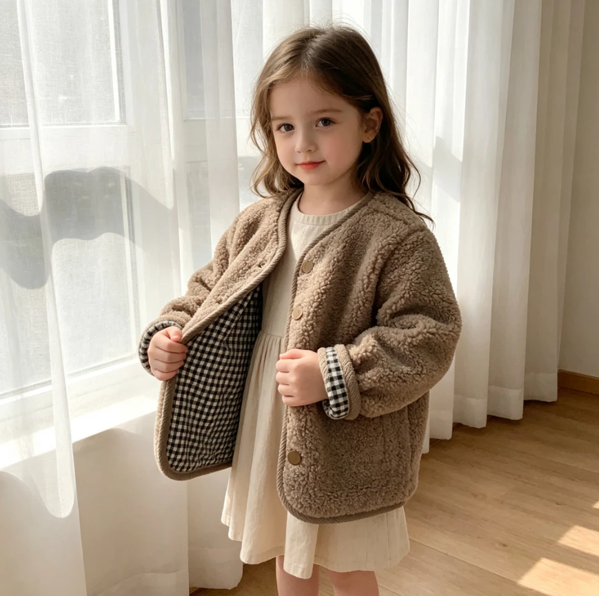 Autumn Winter Baby Coat Reversible Lamb Fleece Plaid Jacket Children Thick Warm Outerwear Boys Girls Daily Casual Style Clothing