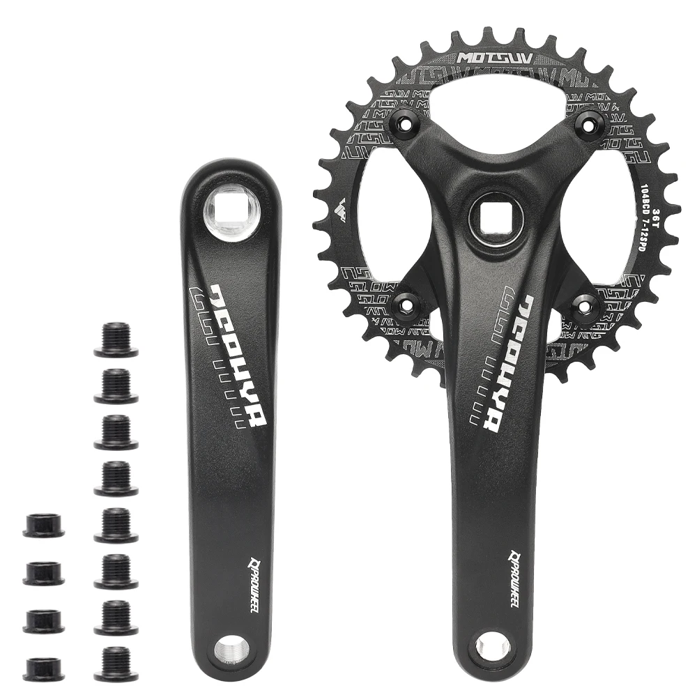 PROWHEEL Square Hole MTB Bike Crankset Aluminum Alloy Crank 170/175MM Narrow Wide Teeth 104BCD 32/34/36/38T Chainring Bottom