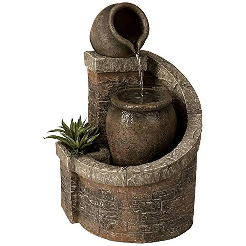 

Outdoor Rustic Water Fountain LED Light Planter Box Garden Patio Deck 35" High