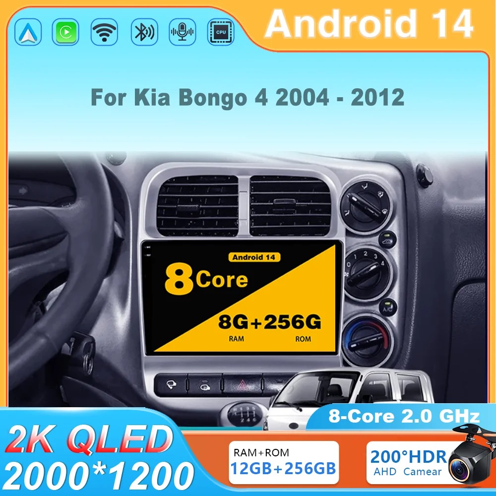 

Android 14 Car Radio Multimedia Video Player Stereo Navigation GPS QLED Screen Carplay Head Unit 4G For Kia Bongo 4 2004 - 2012
