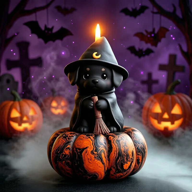 Molde de silicona 3D para velas aromáticas de Halloween con diseño de sombrero de mago, capa, escoba, perrito negro, vela con forma de calabaza, molde de silicona DIY para hacer velas aromáticas, recuerdo de fiesta hecho a mano, molde de silicona DIY