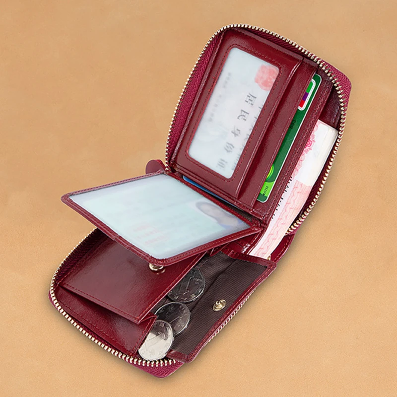 New Women's Luxury Leather Wallet Zipper Short Style Card Holder Solid Color Coin Purses Mini Clutch Bag Money Clip Men Gift