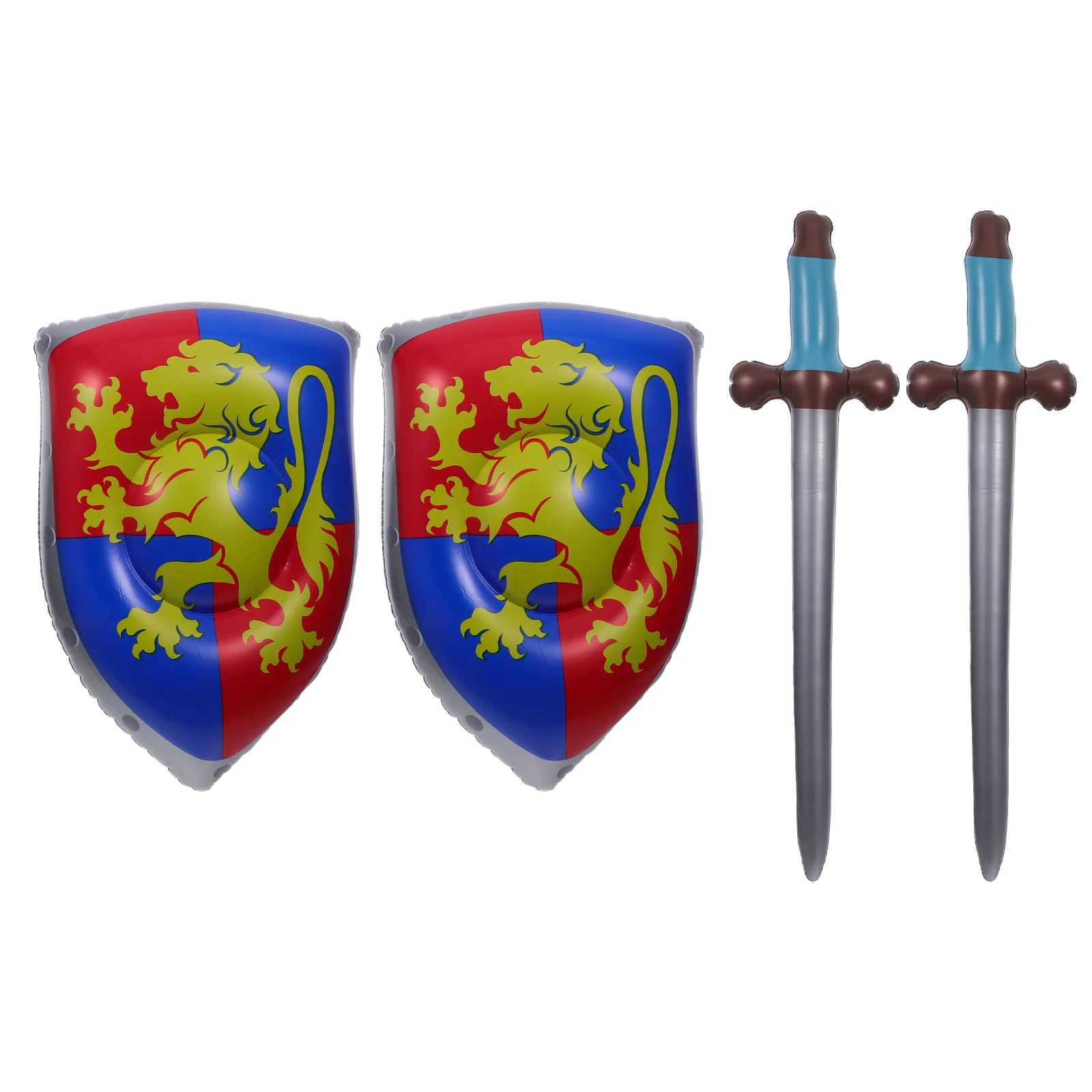 Set di scudi e spade gonfiabili per bambini da 4 pezzi per avventure di giochi di ruolo Puntelli gonfiabili dai colori vivaci per il tema del cavaliere pirata Samurai