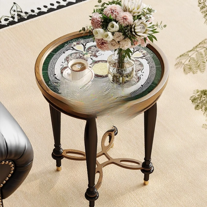 Side few retro hand-painted side few French medieval small coffee table