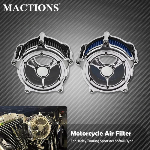 Imagen 1 del producto Limpiador de aire para motocicleta, filtro de entrada de aire transparente cromado para Harley Sportster XL883 Touring FLHX FLHR Dyna FXDB Softail FLSTF