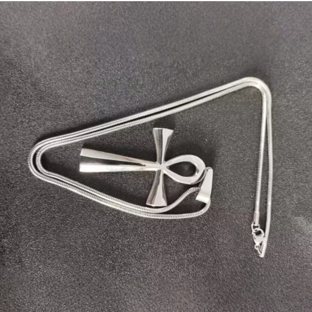 Trendy Mythology Key Of Life Pendant Silver Color Stainless Steel Egyptian Ankh Collar Chains Necklace for Men Women Jewelry