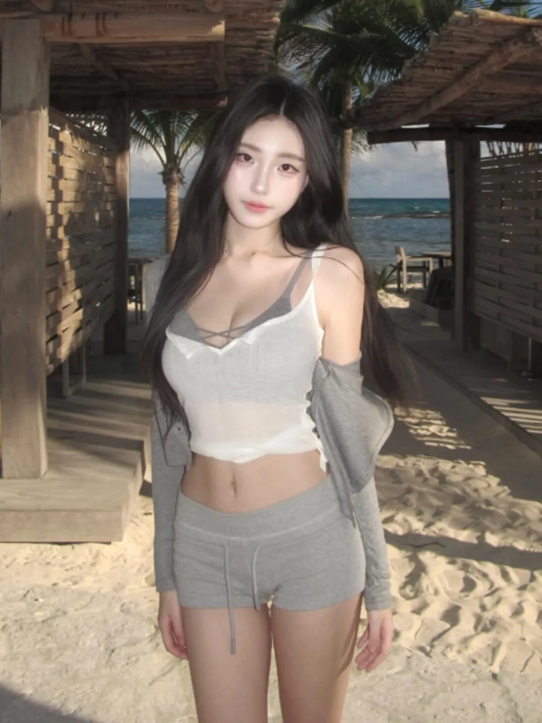 

Sexy Spicy Girl Pure Desire White Vest Inner Wear Three Piece Set Complete OOTD Spring 2026 Fashion Set Women's Comfortable C...