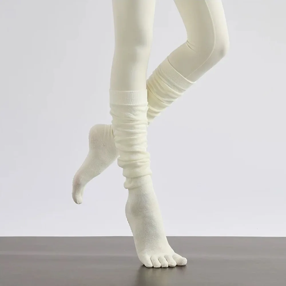 Fashion Cotton Five Finger Yoga Socks Non-Slip Split Toe Over Knee Socks Breathable Loose Socks Ladies