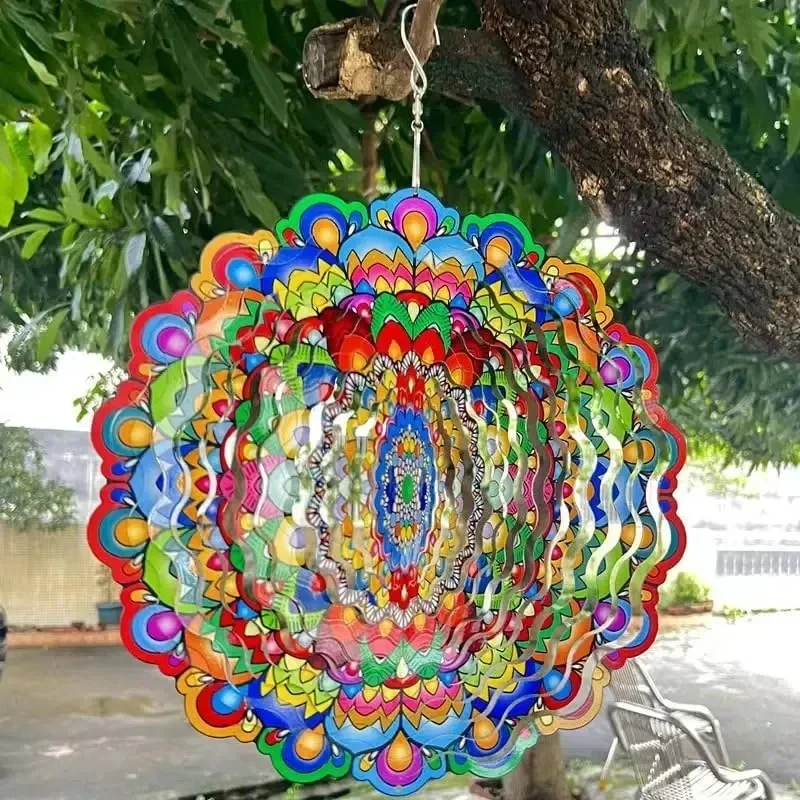 Outdoor hanging 3D wind chime mandala space multi-color wind chime metal art dynamic garden outdoor decoration