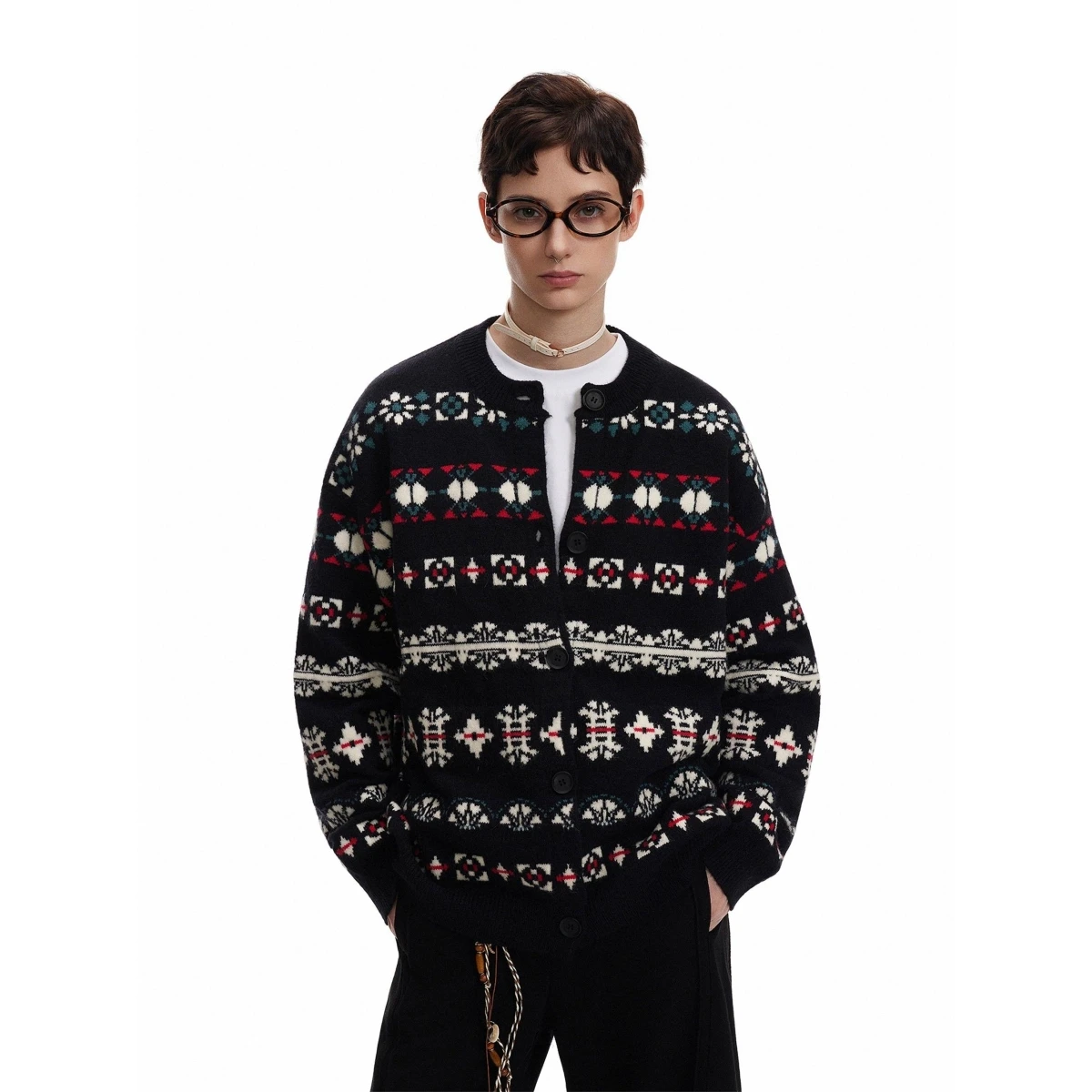 

Мужской вязаный свитер-пальто в стиле ретро American Sle с узором Fair Isle, повседневная верхняя одежда на пуговицах для осени и зимы