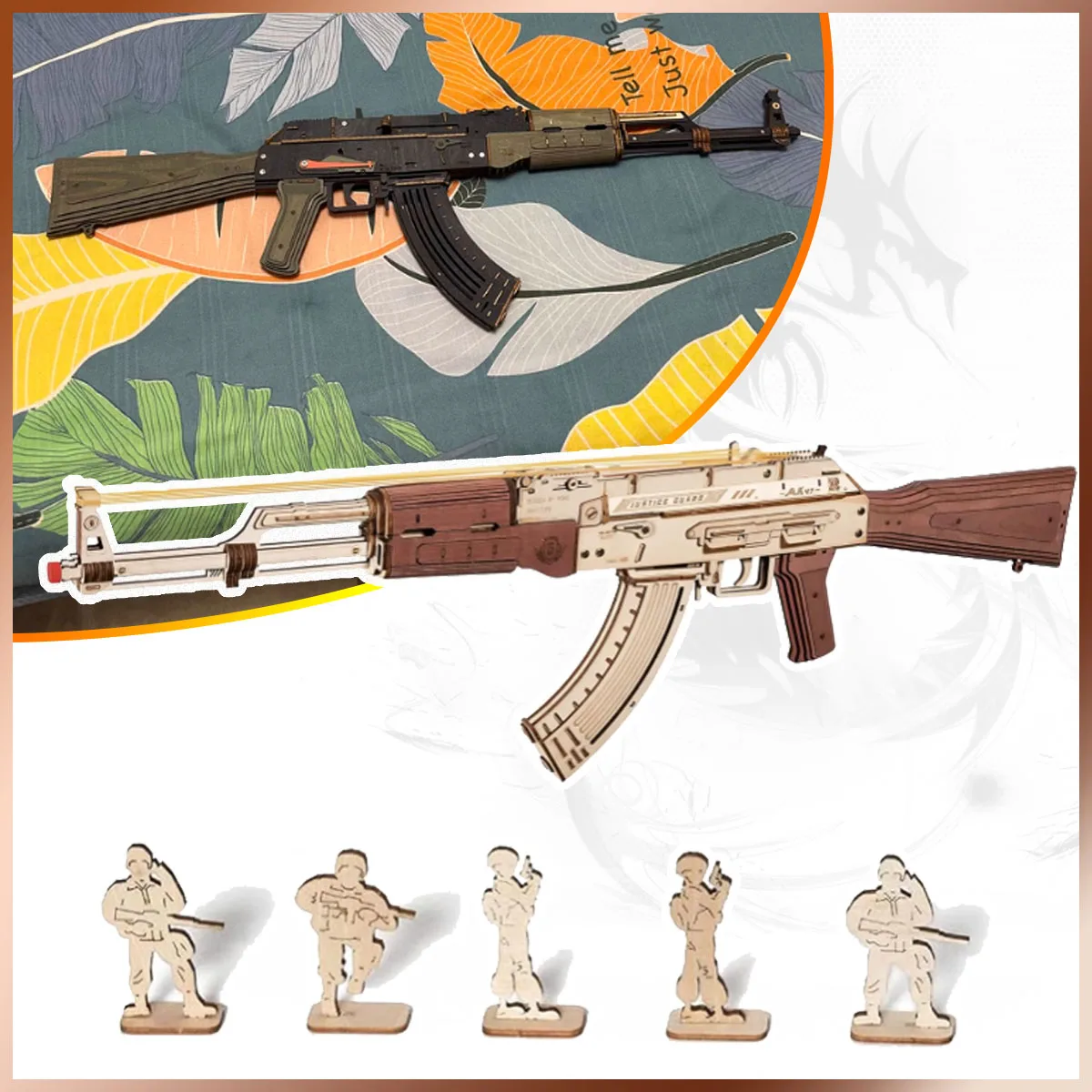 3D Puzzles de madeira para adultos, Brinquedos automáticos Rifle, Pode atirar bandas de borracha de madeira, Modelo tático, Montagem criativa, AK47