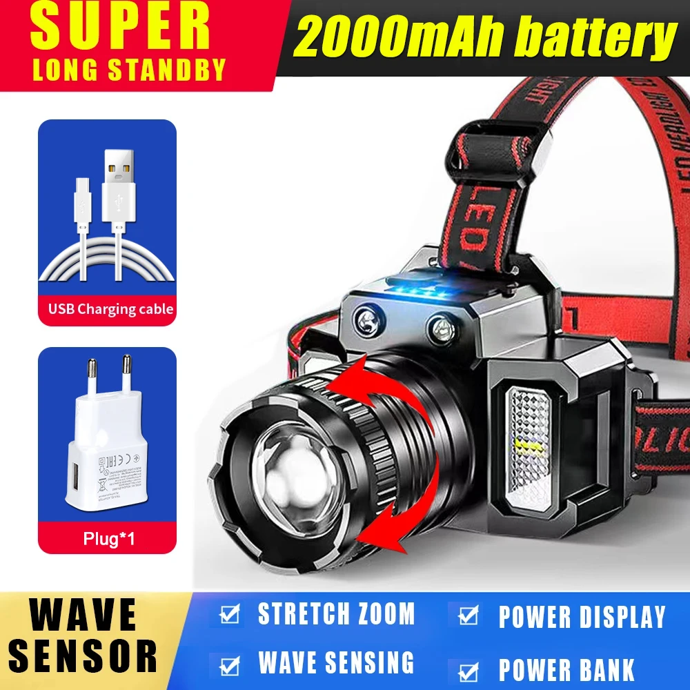 LED Sensor Headlamp Camping Search Light Head Flashlight Rechargeable Powerful Head Lamp Front Lanterns Headlights 5 Styles