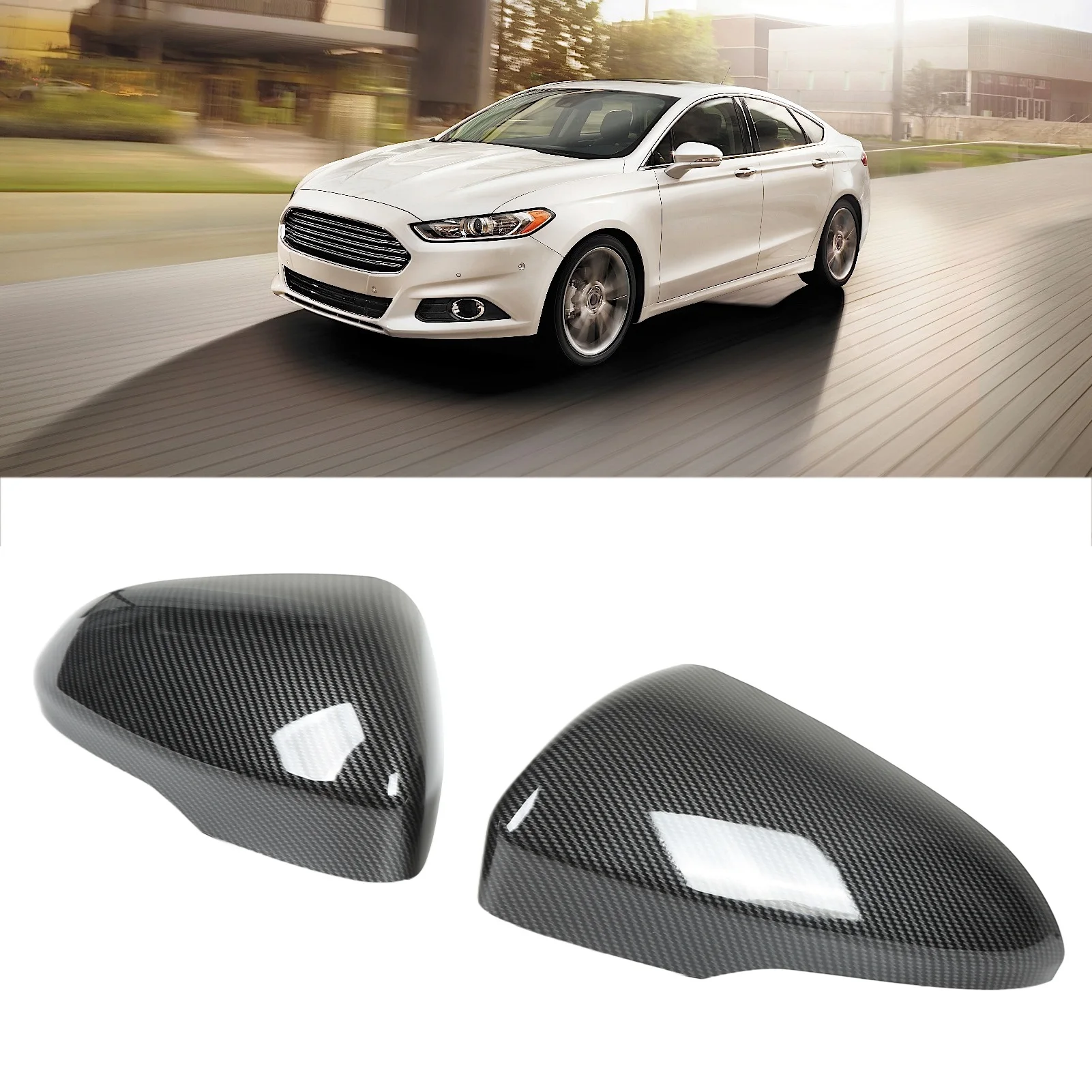 2pcs Door Mirror Cap Left Right Carbon Fiber Style Replacement for Ford Fusion 2013 and Up