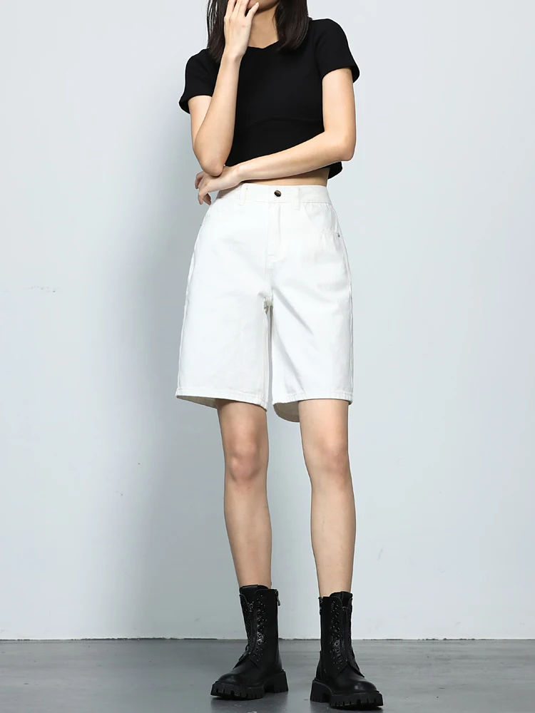 

Белые джинсовые брюки с высокой талией и прямыми штанинами, женские утягивающие узкие брюки «пять четвертей», летние новые джинсы