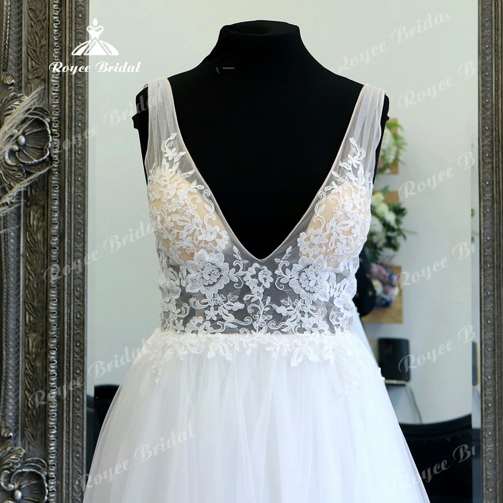 Roycebridal-vestido de novia con apliques de encaje, traje Sexy de tul con cuello en V, espalda abierta, estilo bohemio, Sukienka, verano, 2025