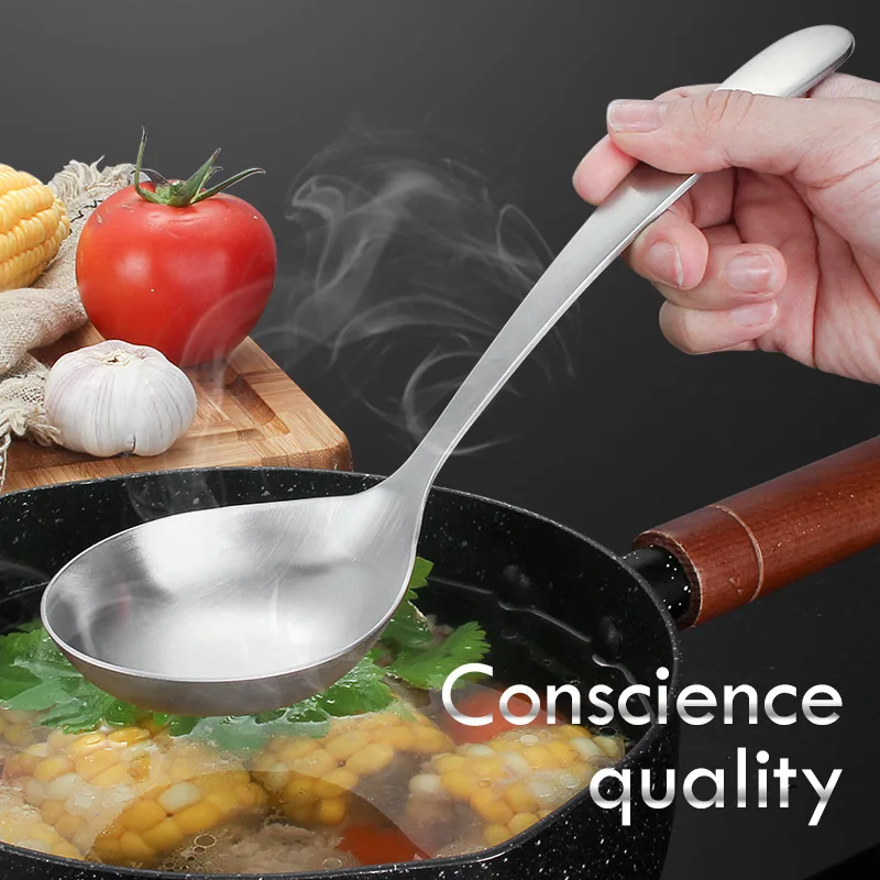 Deepen Big Ramen Bouillon Spoon Long Handle Soup Ladle Stainless Steel Tablespoons Kitchen Tableware Cooking Utensils