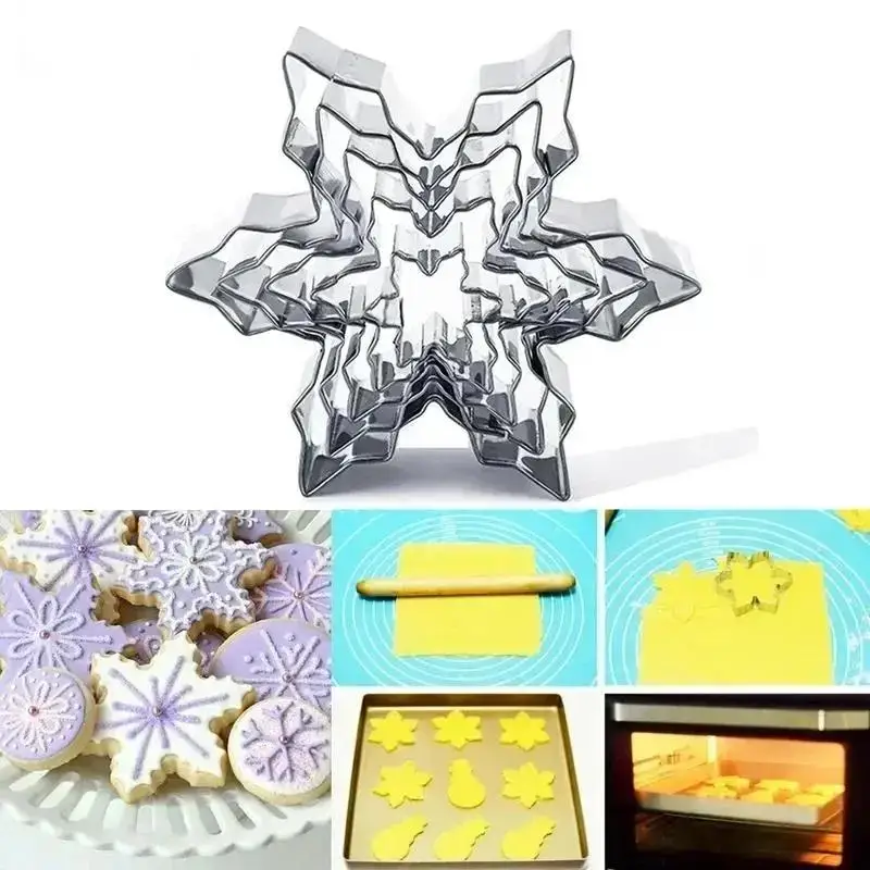 5Pcs/Set Metal Snowflake Shape Christmas Cookie Cutter Chocolate Soap Mold Baking Tools Kitchen Bakeware Fondant Cake Stencils