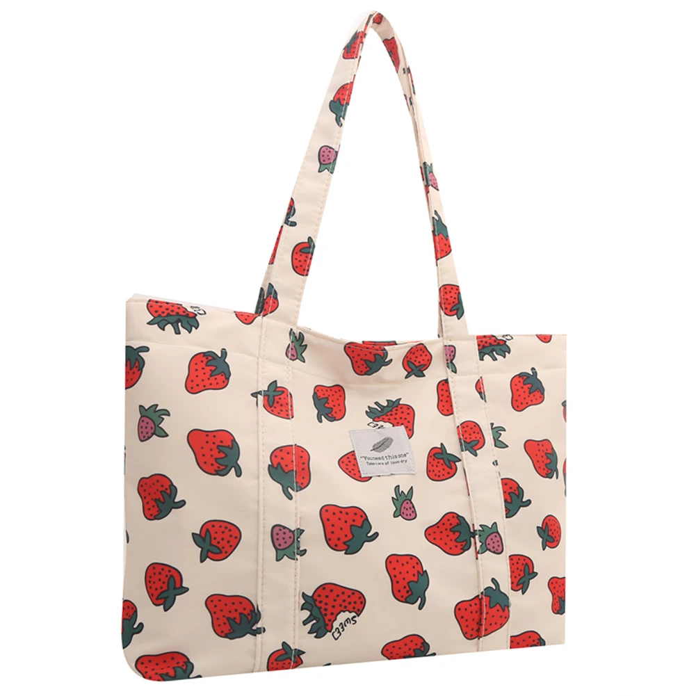 Schattige Kersen Aardbei Print Casual Draagtas Grote Capaciteit Boodschappentas Nylon Schoudertas Boodschappentas Voor Vrouwen