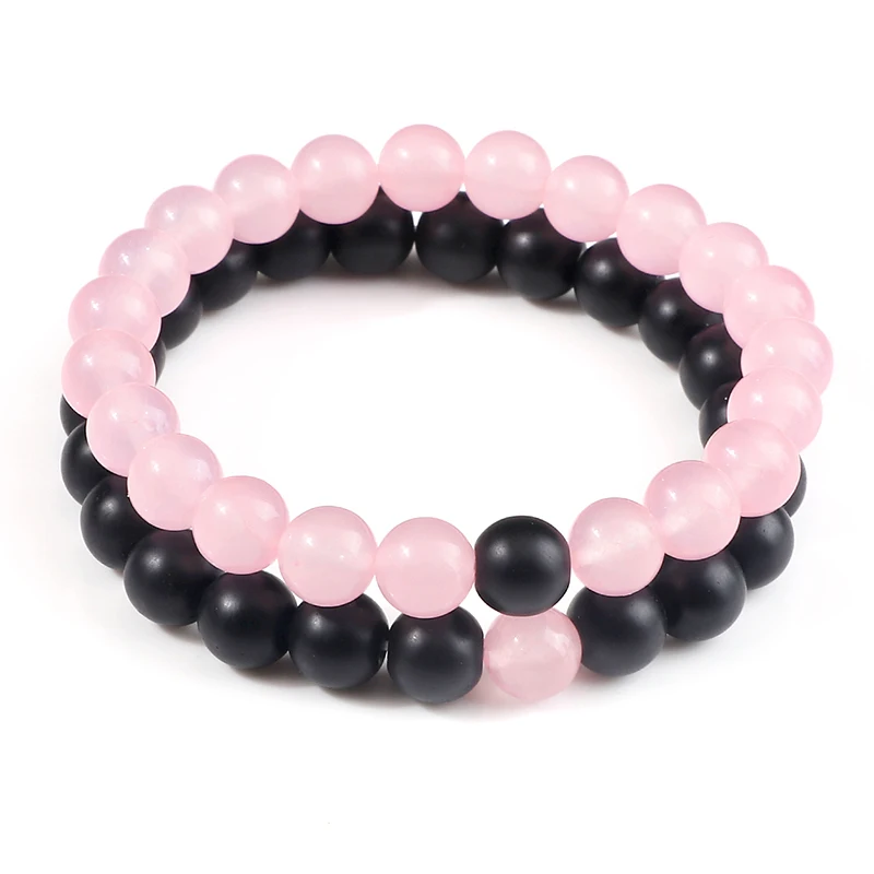 2 Pcs/set Bracelets For Women Lava Natural Stone White and Black Yin Yang Men Beaded Bracelet Couples Distance Yoga Bangles Love