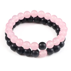 2 Pcs/set Bracelets For Women Lava Natural Stone White and Black Yin Yang Men Beaded Bracelet Couples Distance Yoga Bangles Love