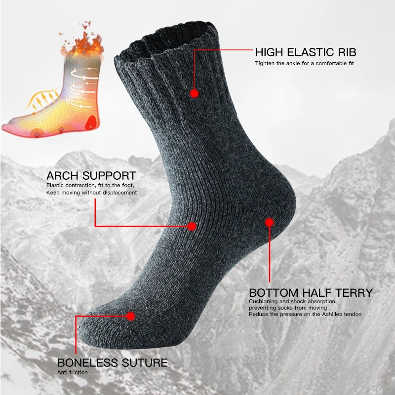 5 Pairs Super Thicken Wool Socks Men High Quality Towel Keep Warm Winter Socks Cotton Middle Tube Unisex Socks Against Cold Snow