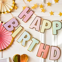 HAPPY BIRTHDAY Banner Kids Boy Girl Baby 1st Birthday Pastel Party Decoration Rainbow Candy Pastel Garland Bunting