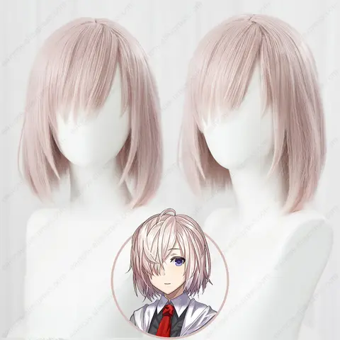 Parrucca cosplay FGO Mash Kyrielight Demi-Servo Shielder 35 cm Parrucche sintetiche resistenti al calore per capelli corti rosa